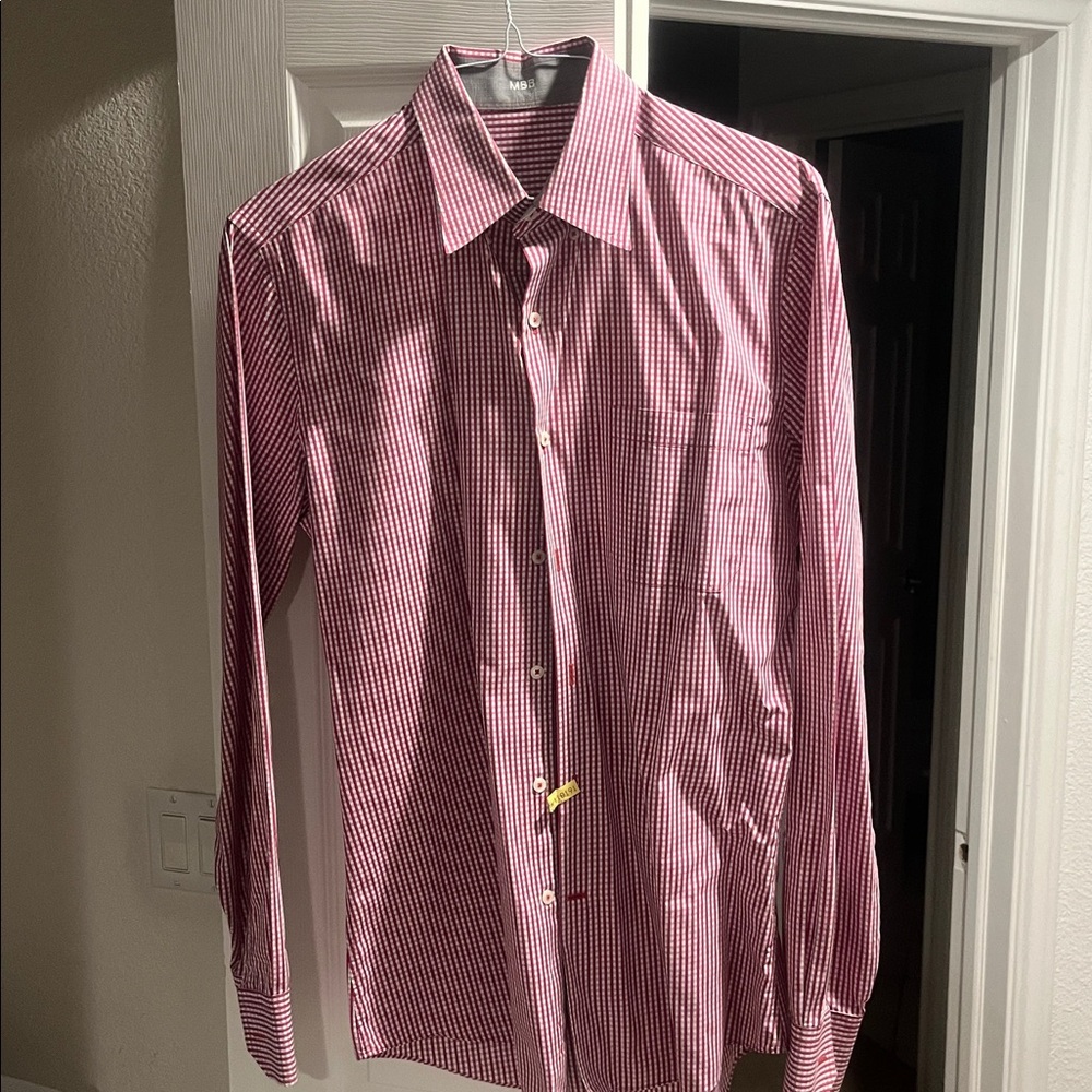 MBB Men's Maroon Micro-Check Dress Shirt